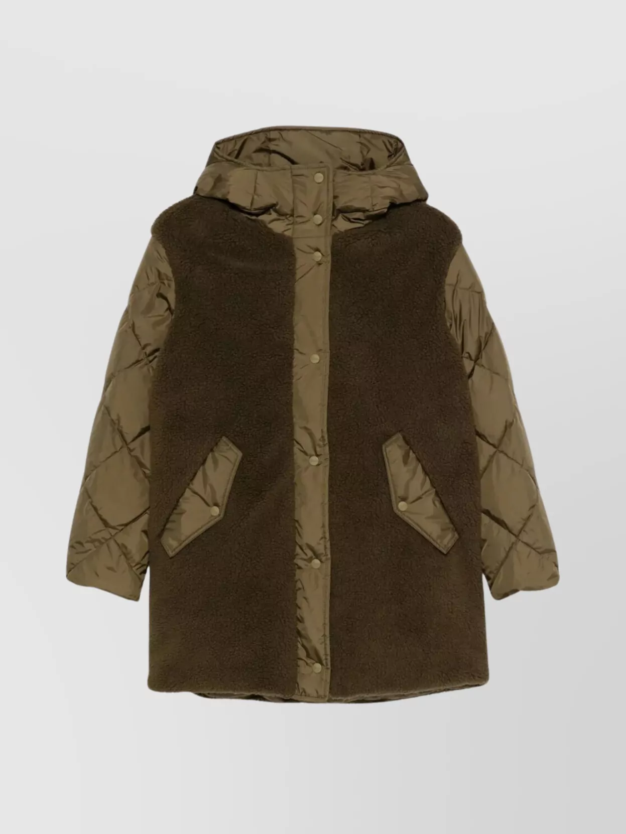 Herno Hooded Long Length Two-tone Jacket In Brown
