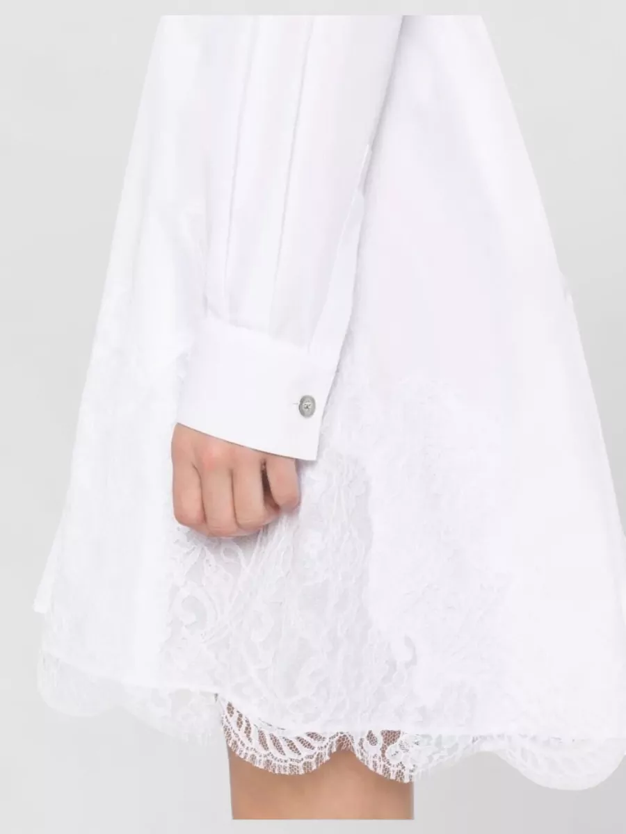Versace Cotton Shirt Dress Belt Lace Trim Sleeves