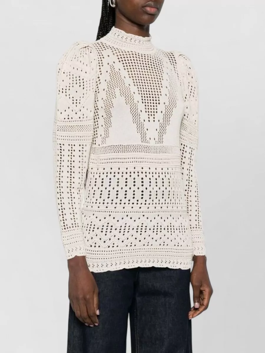 Isabel Marant Crochet Geometric High-Neck Long-Sleeve Blouse