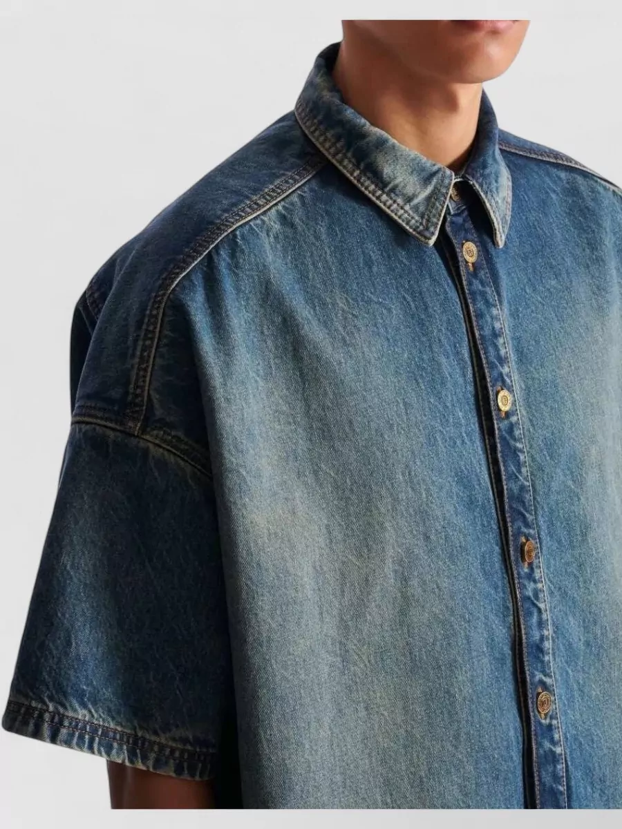 Balmain Denim Short-Sleeve Shirt