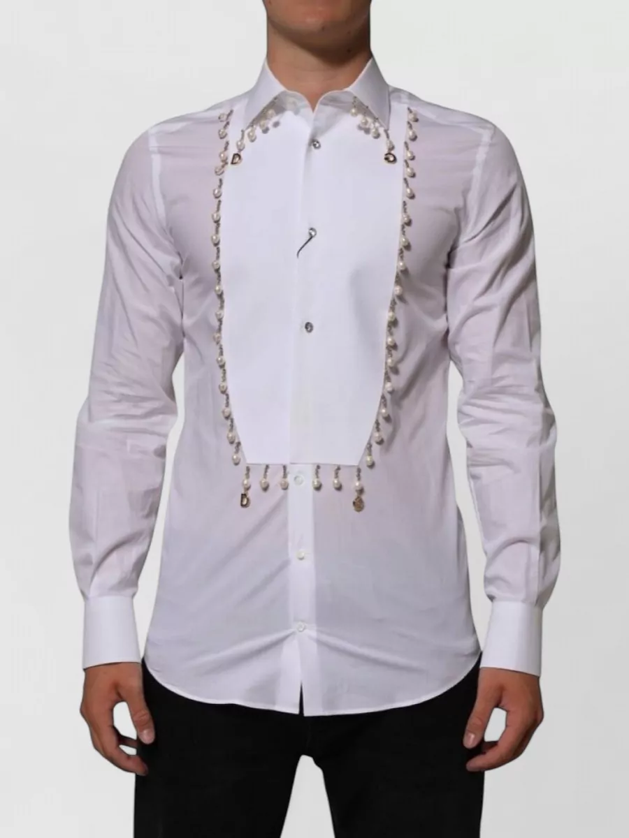 Dolce&Gabbana cotton pearl embellished logo formal shirt