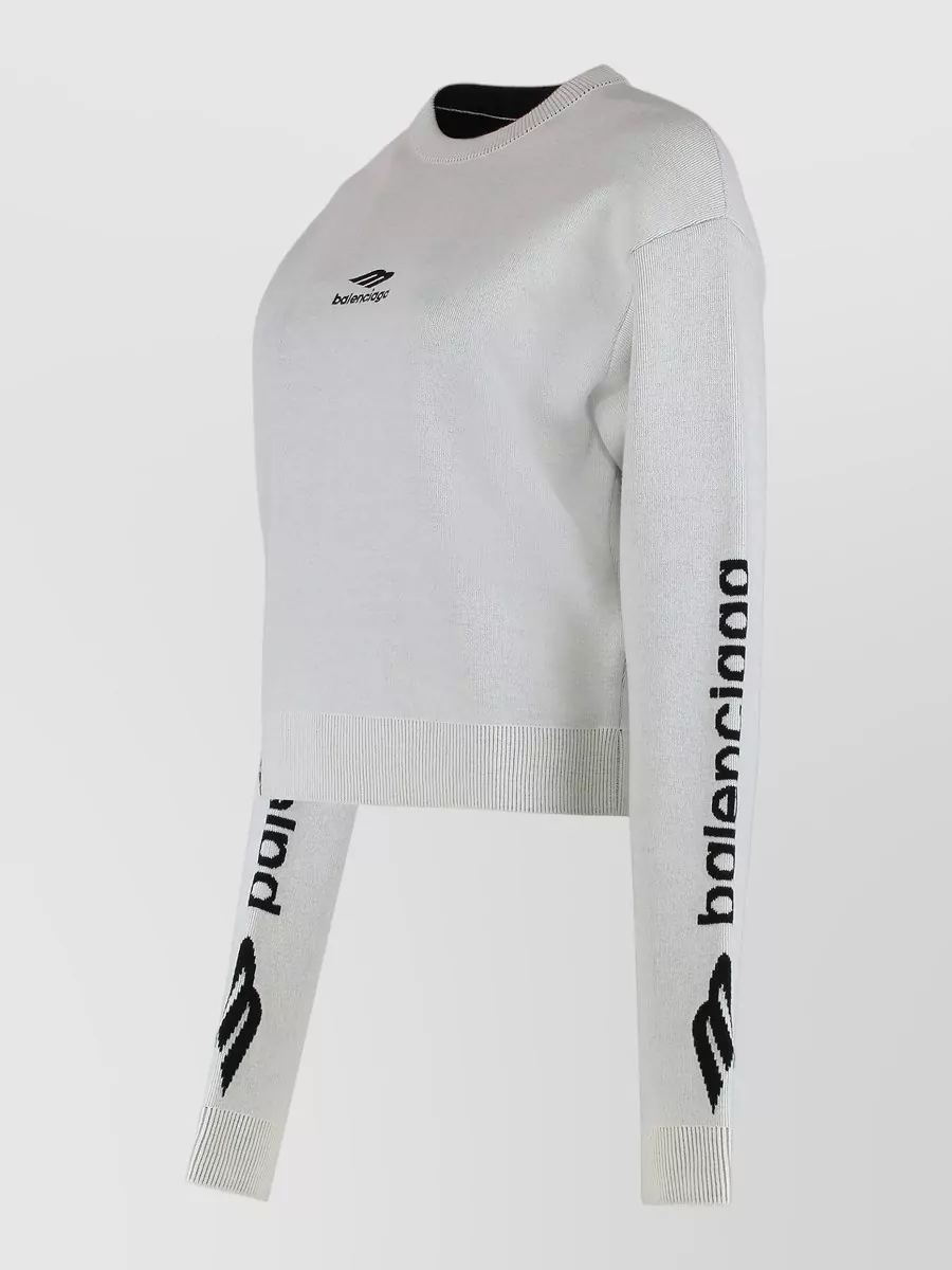 Balenciaga Wool Blend Crew Neck Cropped Sweater