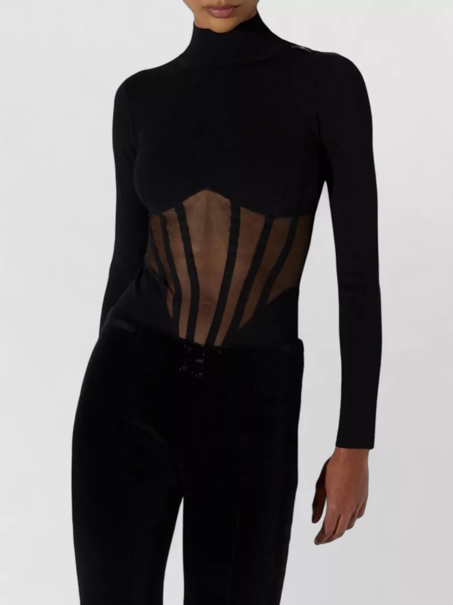Elisabetta Franchi Ribbed Slim-Fit High-Neck Bodysuit