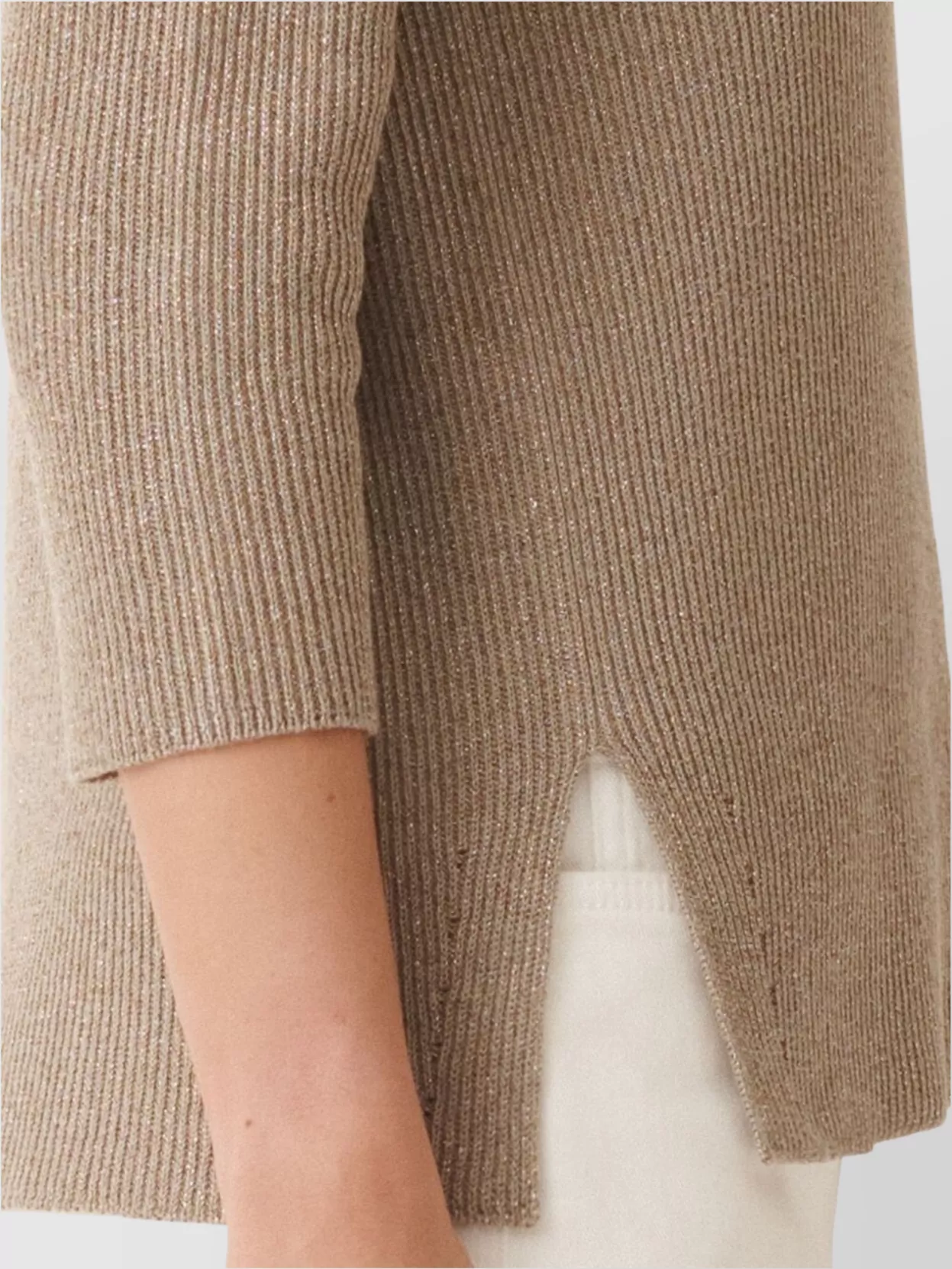 Shop Fabiana Filippi Crewneck Ribbed Sweater Side Slits