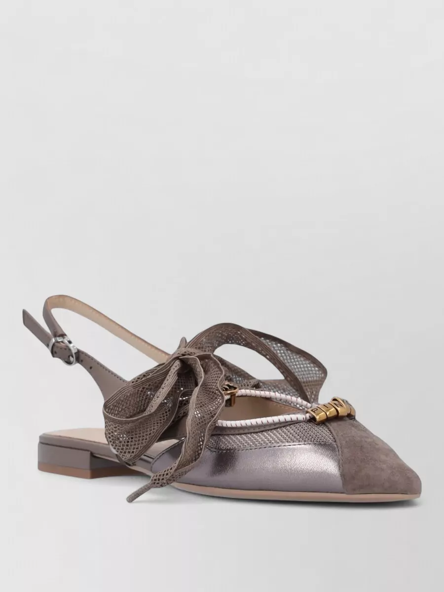 Pinko Leather Pointed-Toe Ankle-Strap Ballerinas