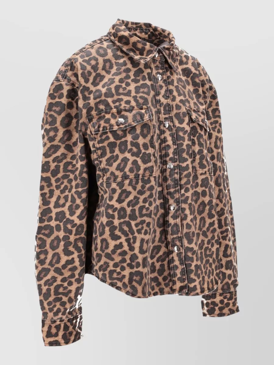 Anine Bing Paxton Long Sleeve Leopard Shirt Pockets