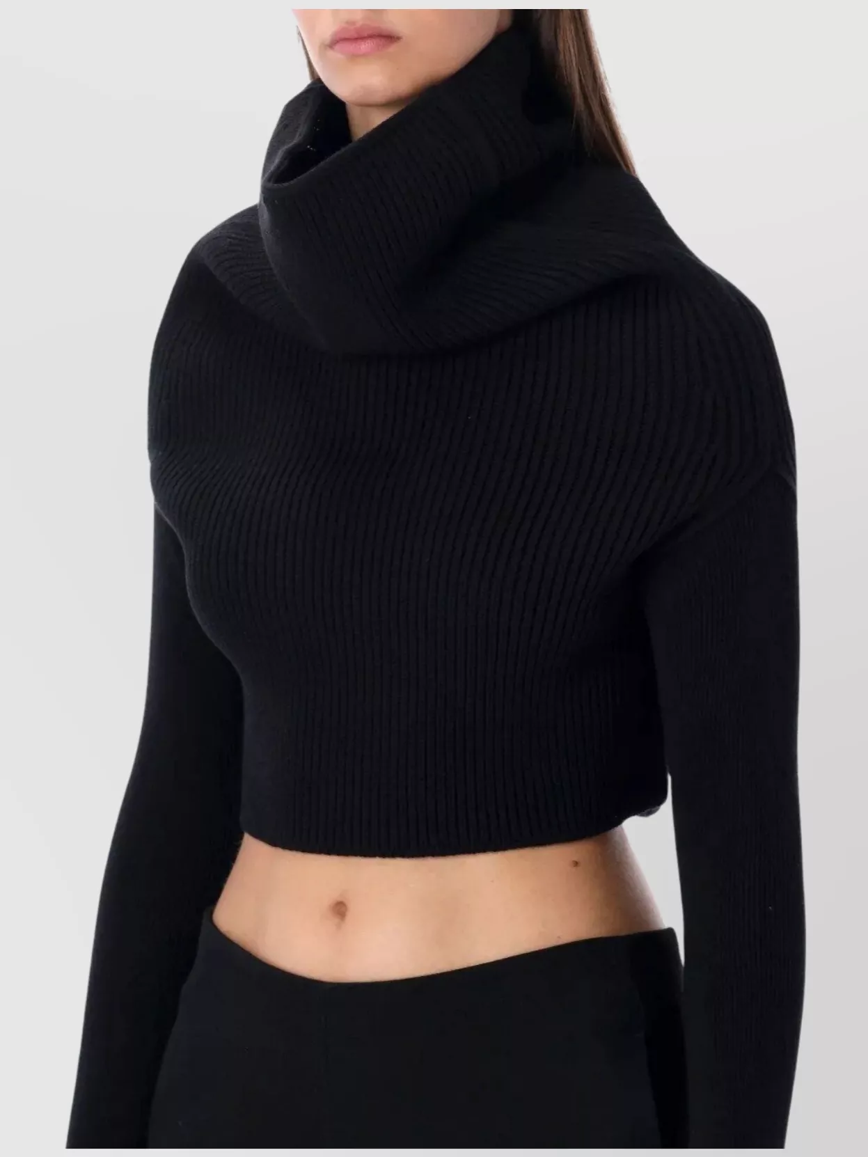 Rick Owens Cropped Wool Sweater Draped Collar