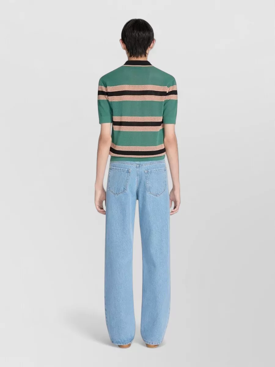 Dries Van Noten Mercy Viscose Mesh Striped Polo Shirt