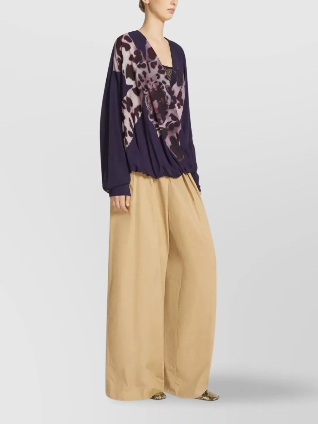 Shop Dries Van Noten Camiel Animal Print V-neck Draped Shirt
