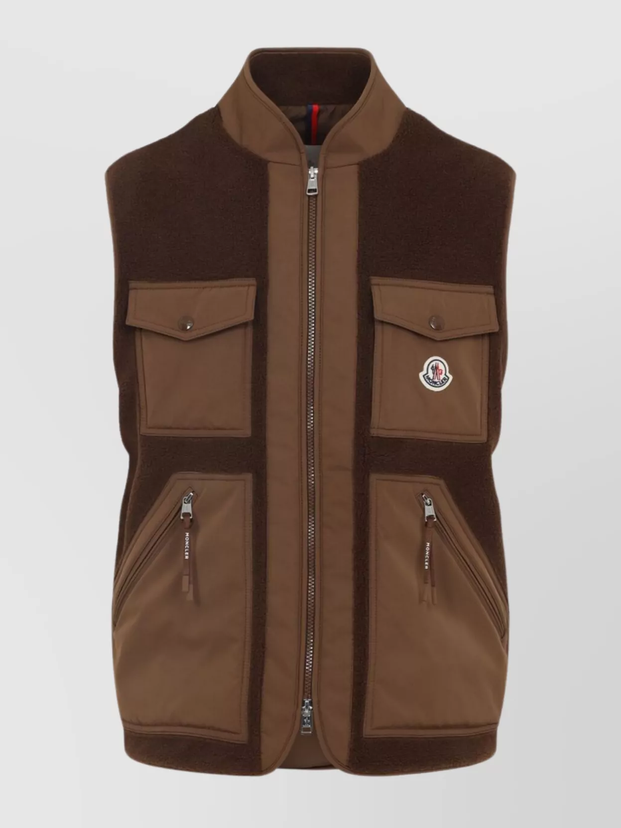 Moncler High Collar Quilted Vest Pockets In Brown