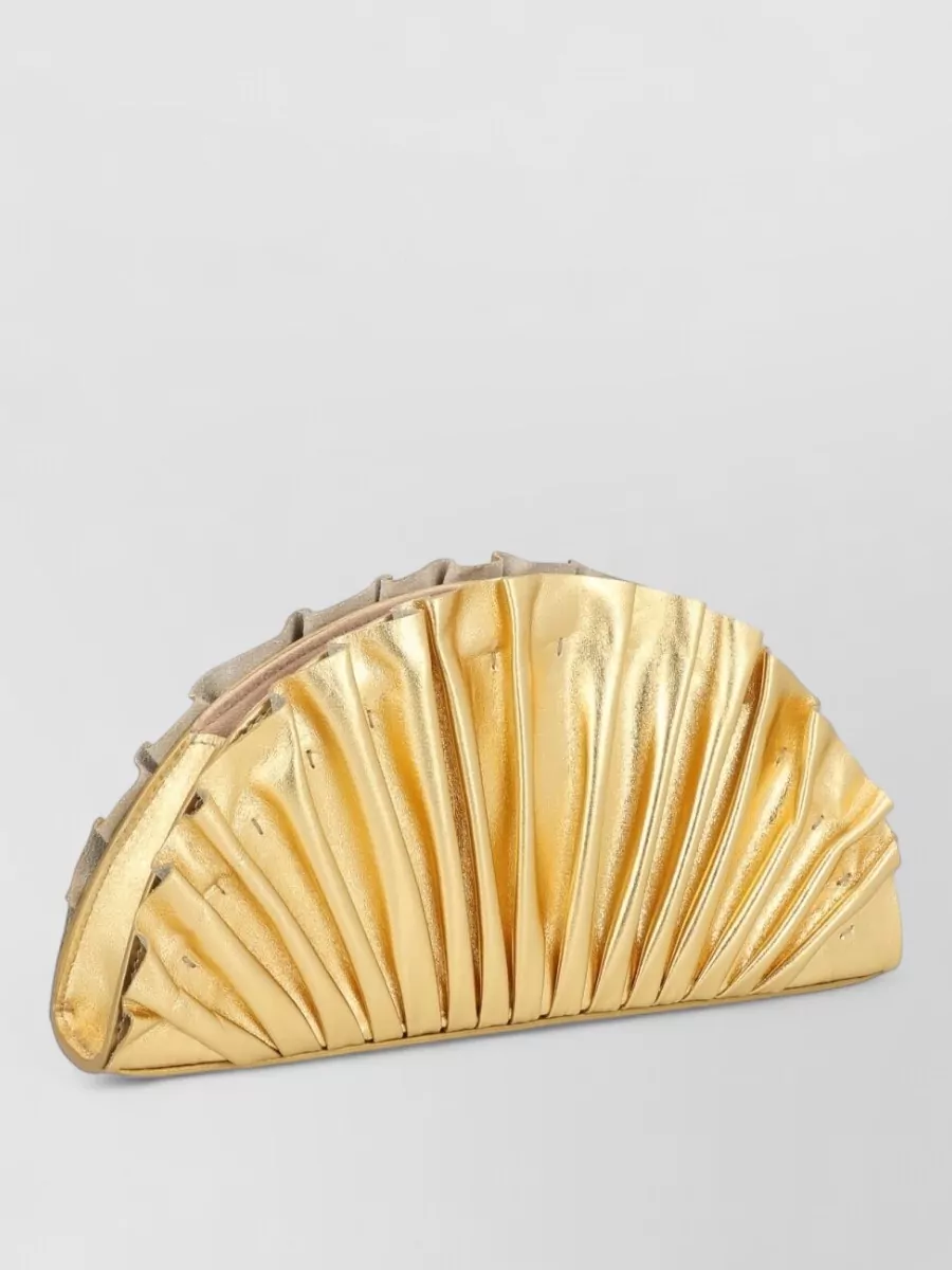 Cult Gaia Half Moon Metallic Pleated Clutch Bag