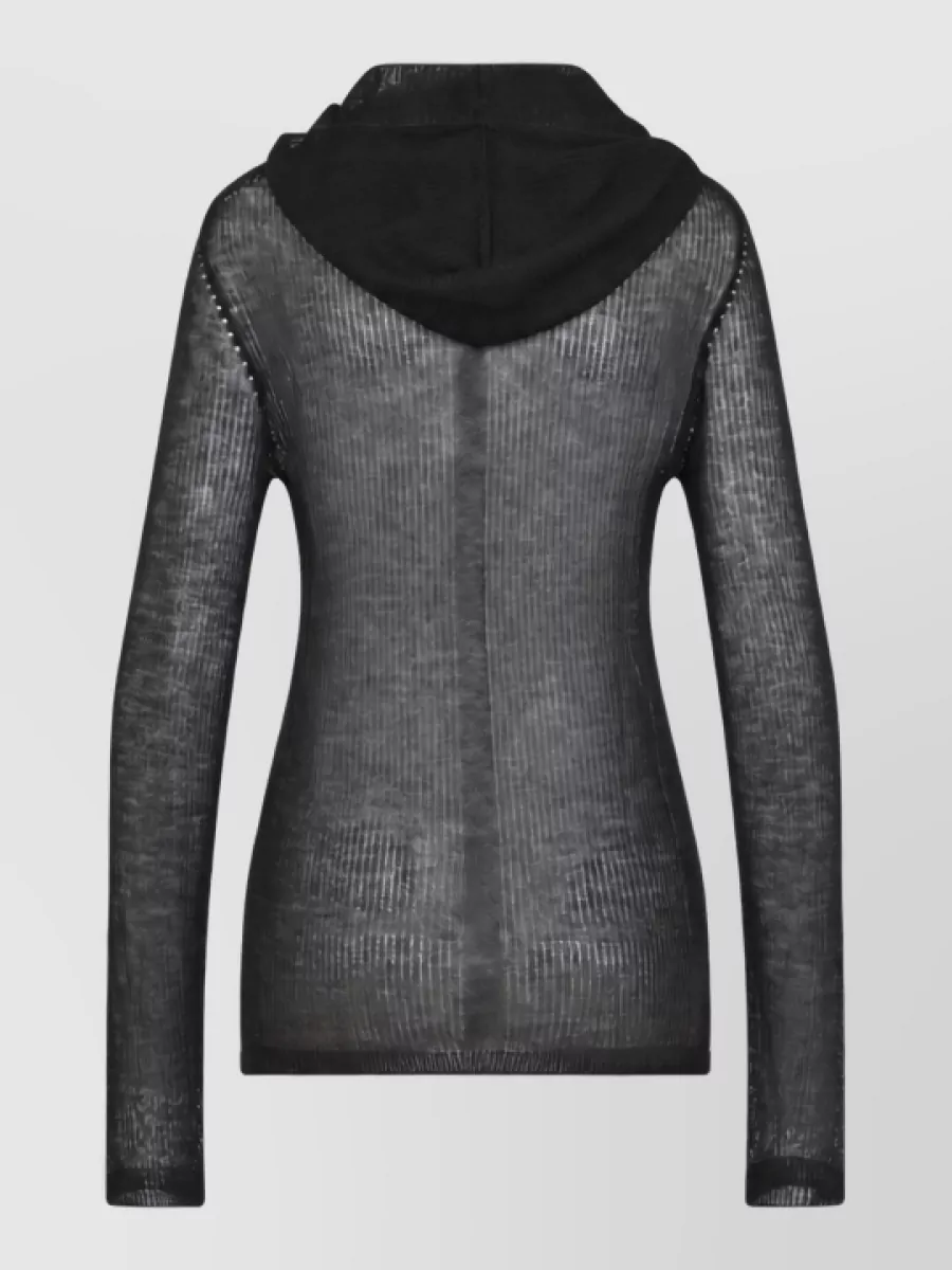 Rick Owens Cashmere Hooded Long-Sleeve Knitted Top