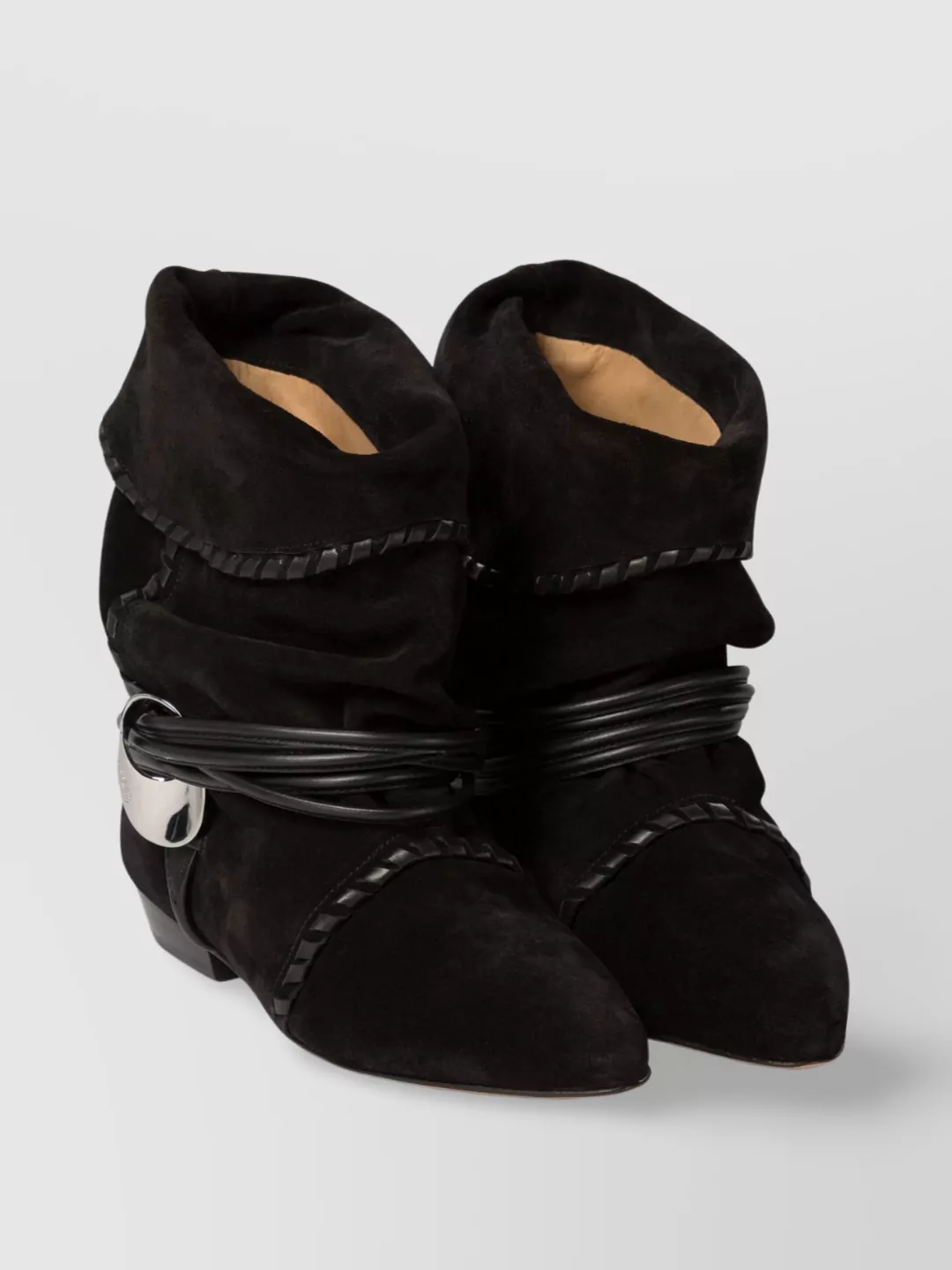 Isabel Marant Pointed Toe Suede Ankle Boots With Decorative Strap