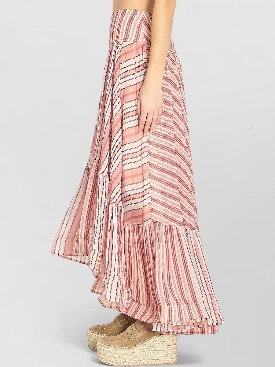 Zimmermann Striped Asymmetric Midi Pleated Skirt