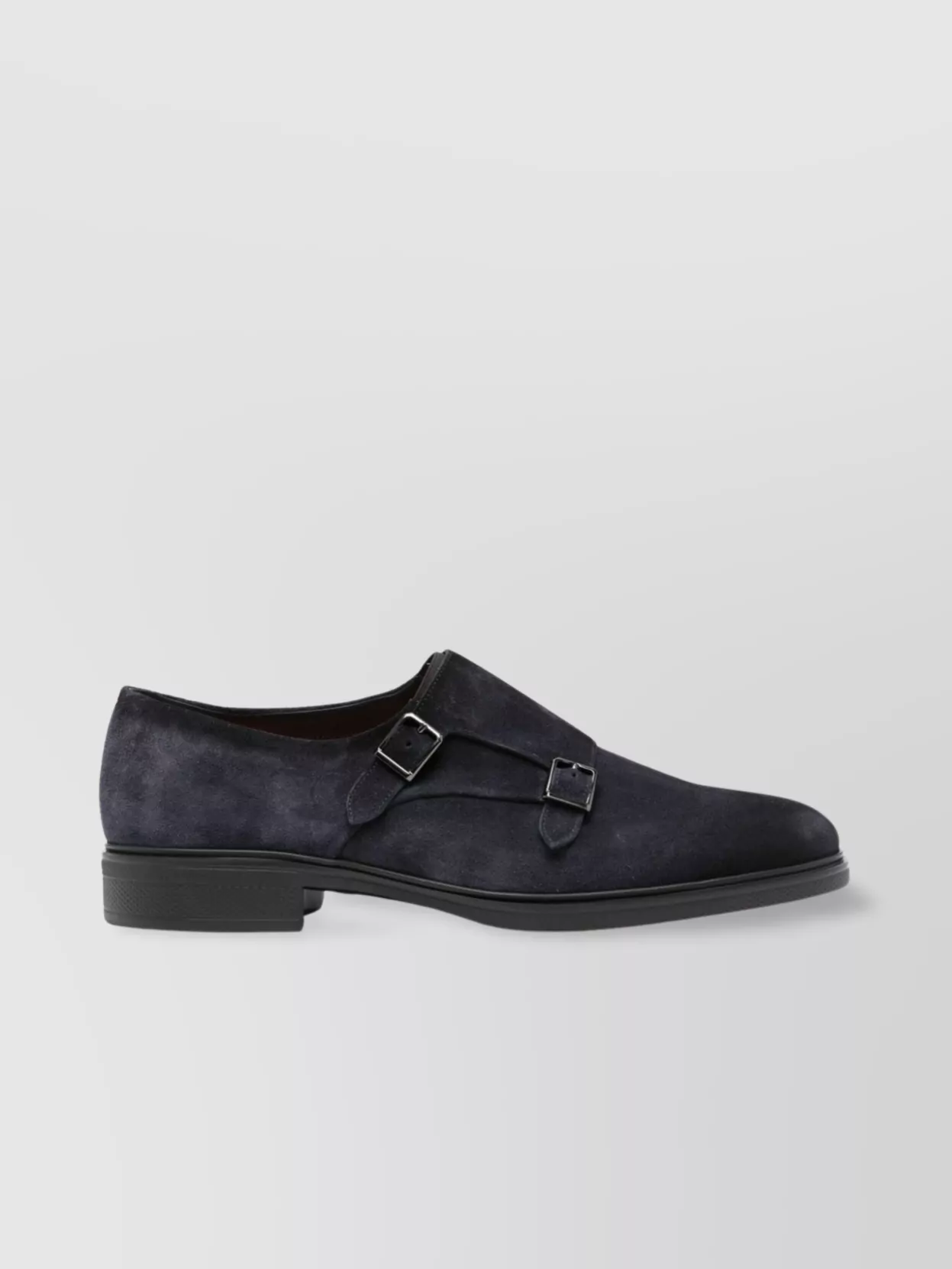 Santoni Round Toe Calf Suede Brogues With Rubber Sole In Black