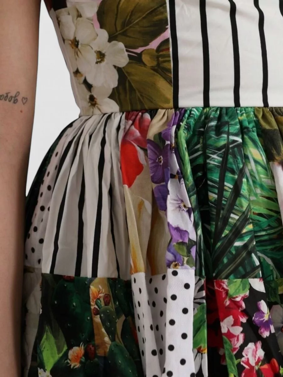 Dolce&Gabbana Cotton Floral-Patchwork Short-Sleeve Round-Neck Mini Dress