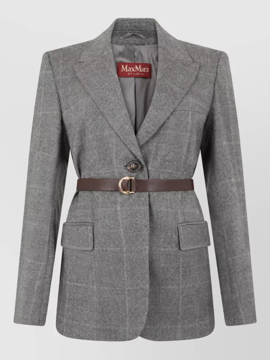 S Max Mara single-breasted checked wool belted blazer
