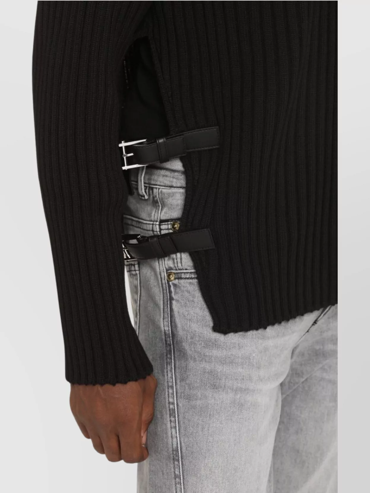 Versace Ribbed Crew-Neck Wool Sweater With Side Slits