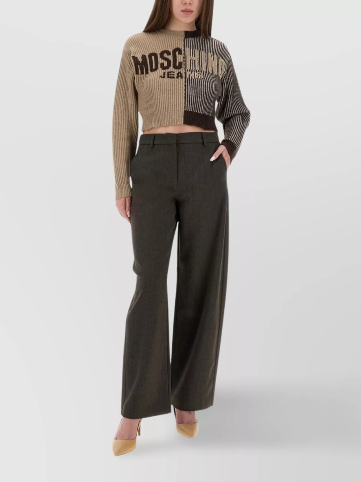 Moschino Knitwear Block Cropped Sleeves Ribbed Texture