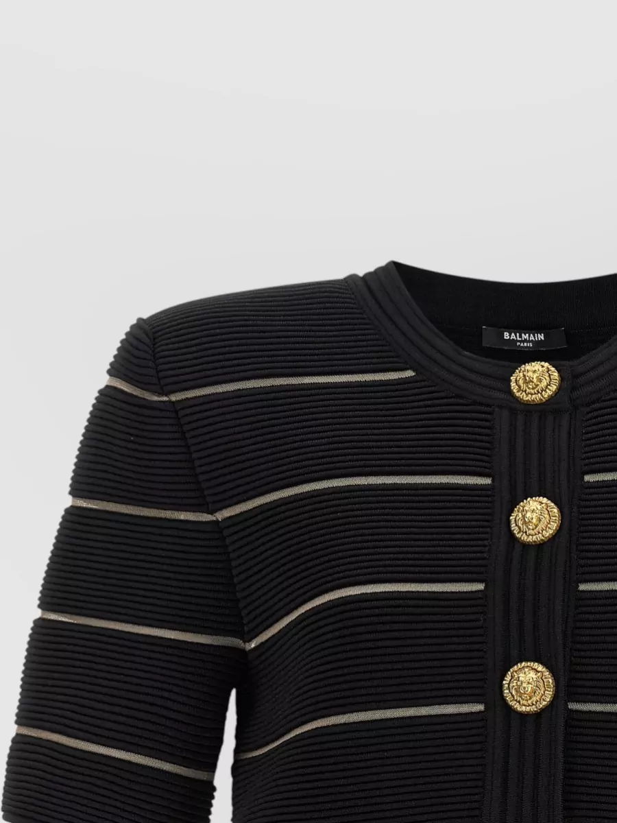 Balmain Striped Cropped Short-Sleeve Cardigan