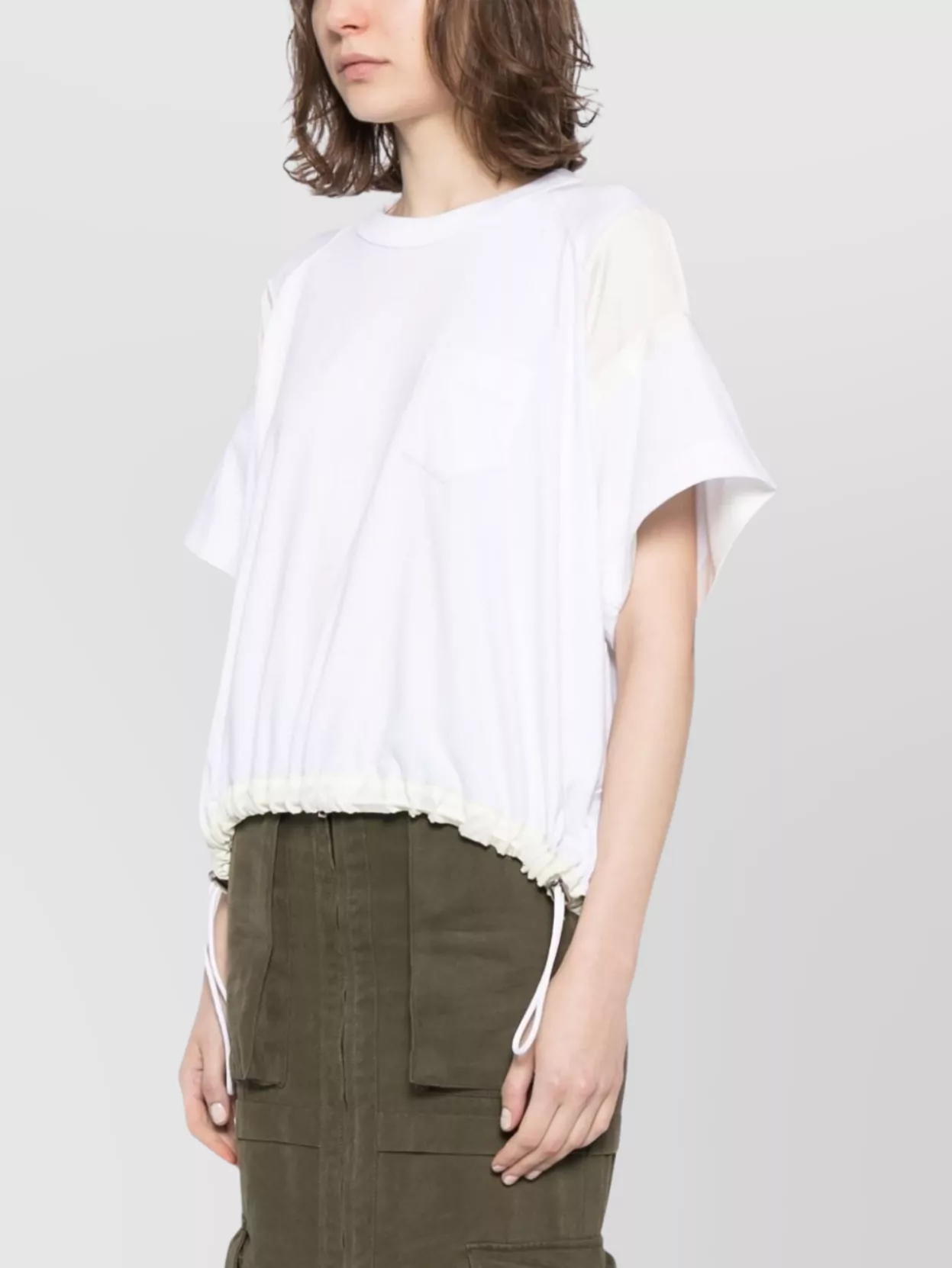 Sacai Cotton Crew Neck T-Shirt With Drawstring Hem