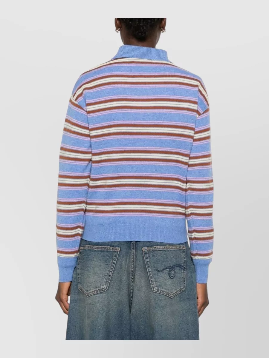 Guest In Residence Striped Cashmere Long-Sleeve Polo Sweater