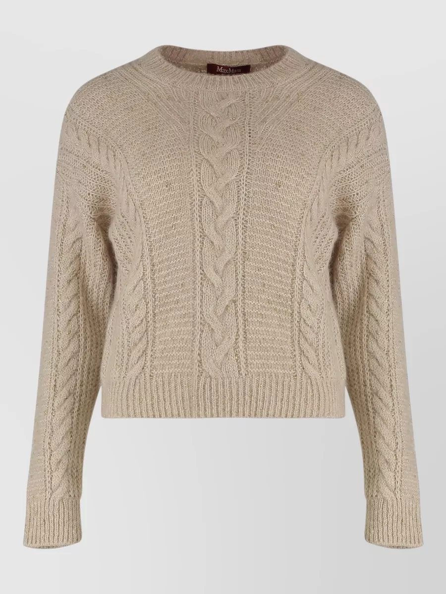 S Max Mara alpaca wool metallic cable-knit cropped sweater