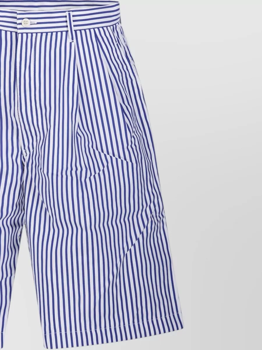 Comme Des Garçons Striped Cotton Pleated Tailored Bermuda Shorts