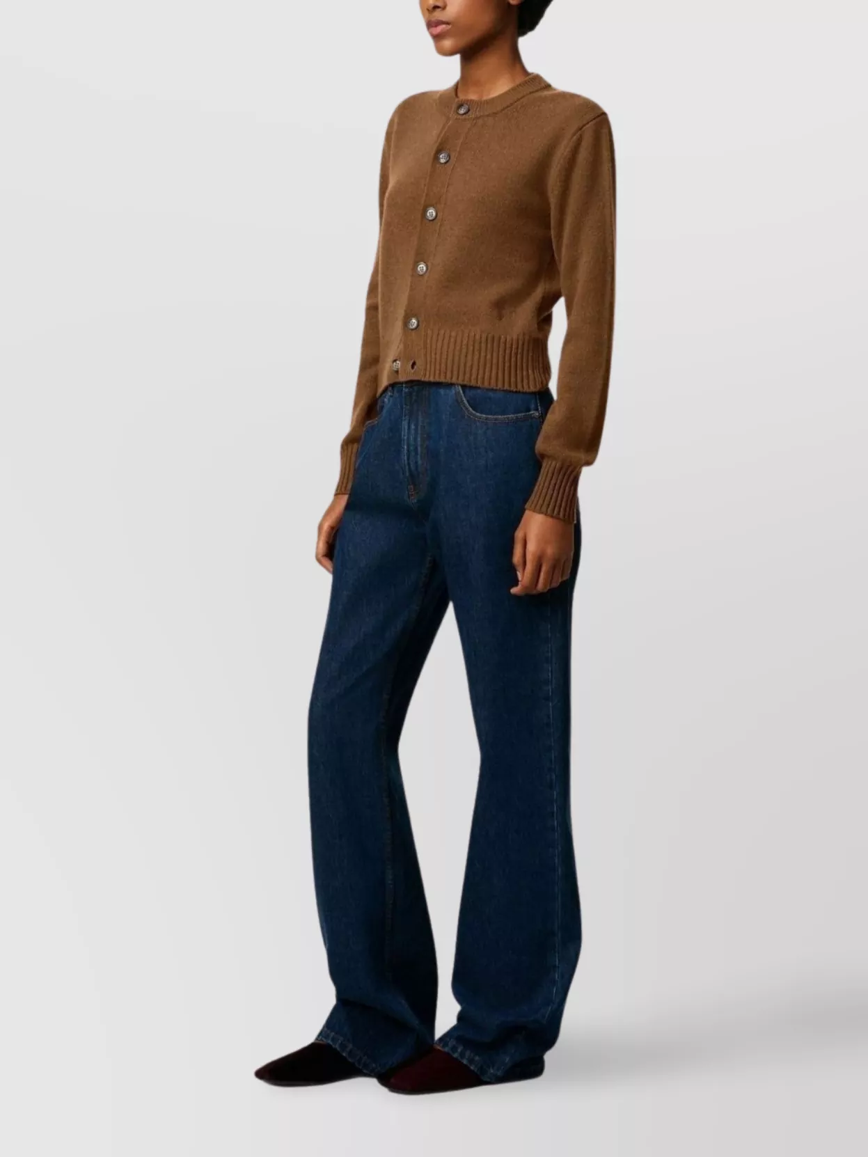 Ami Alexandre Mattiussi Ami Cropped Brown Wool Cardigan With Crew Neck And Ami De Coeur Embroidery In Brown