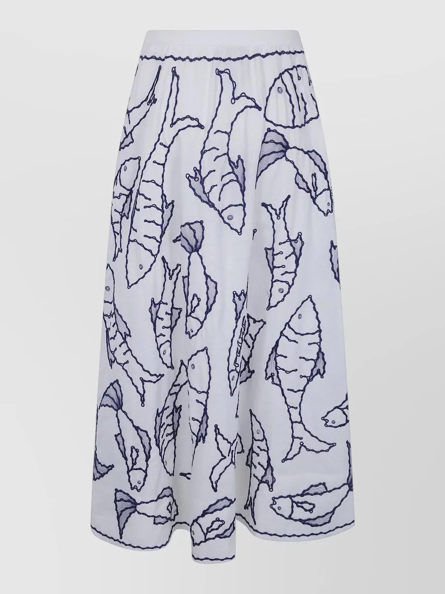 Farm Rio Embroidered Midi A-Line Skirt