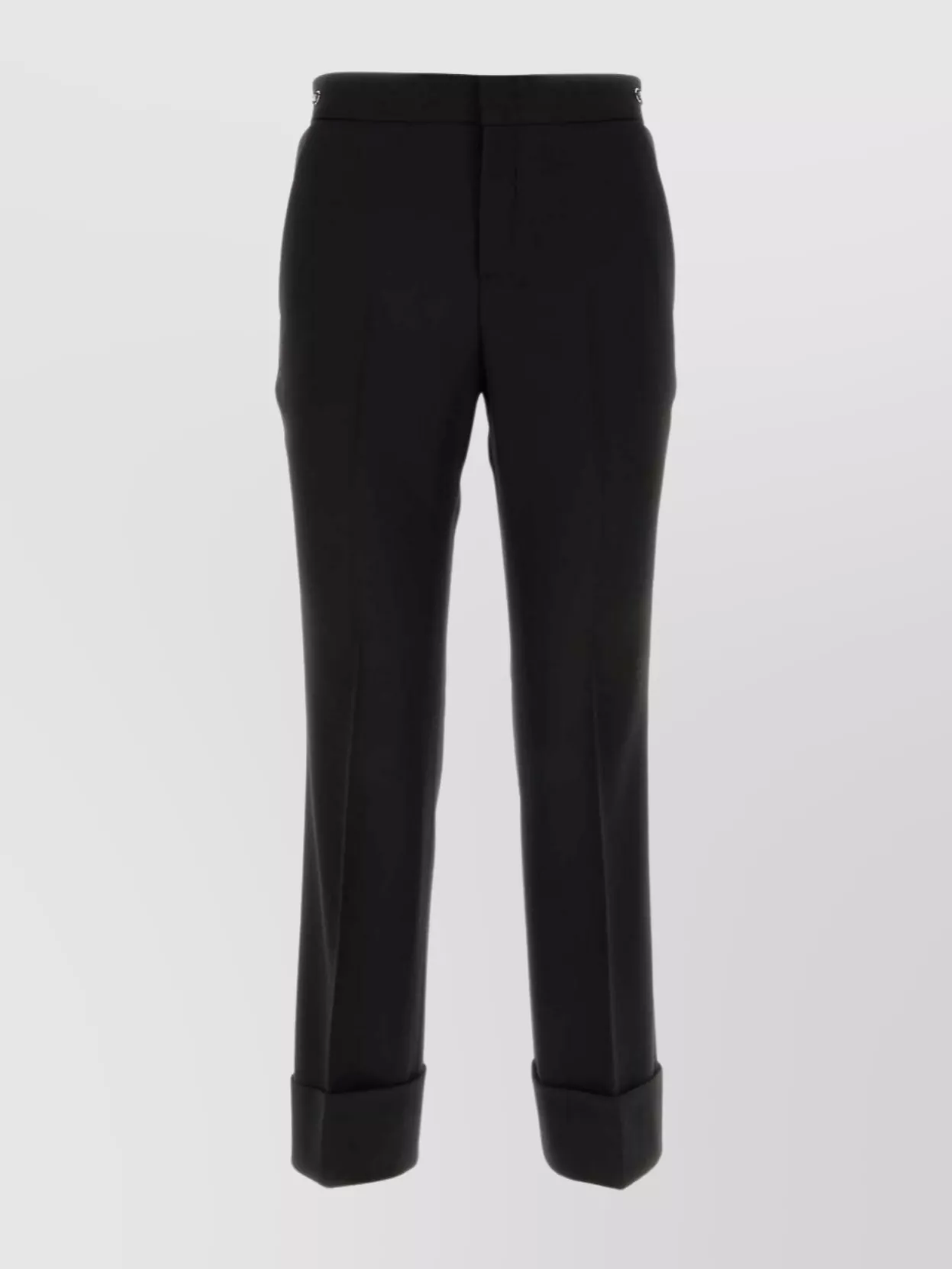 Shop Gucci Wool Trousers With Back Pockets And Button Detail