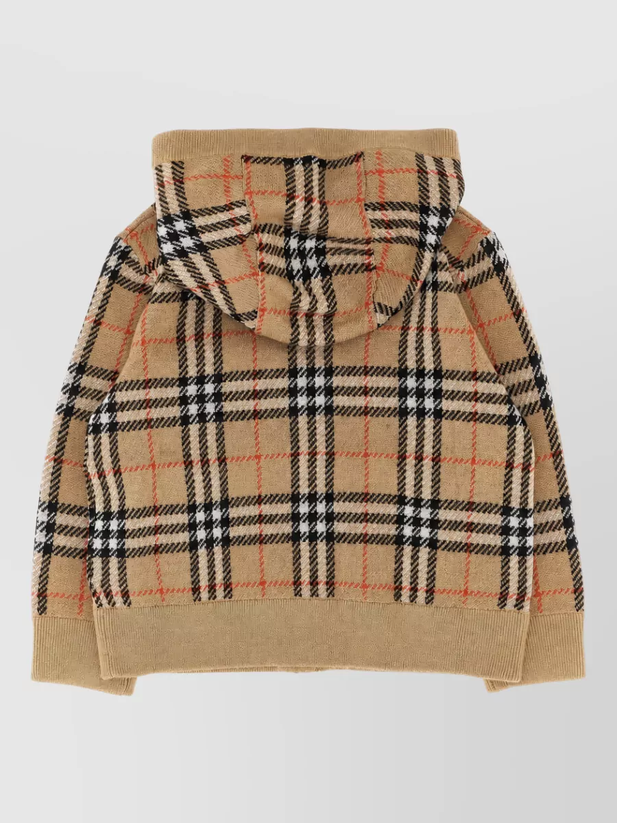 Burberry Wool Check Hooded Zip-Up Knitted Jacket