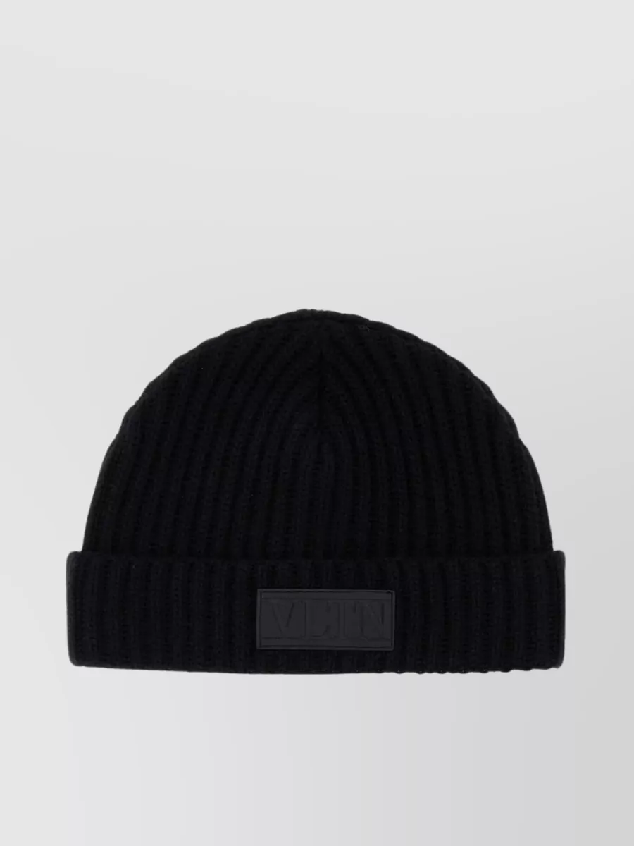Shop Valentino Foldable Ribbed Wool Hat In Black