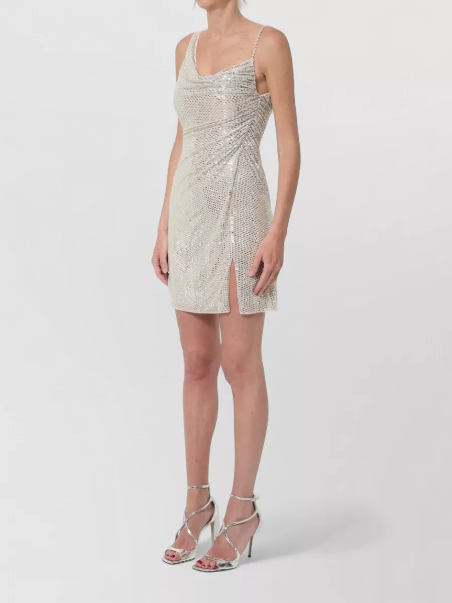 Self-Portrait Rhinestone Draped Asymmetric Mini Dress