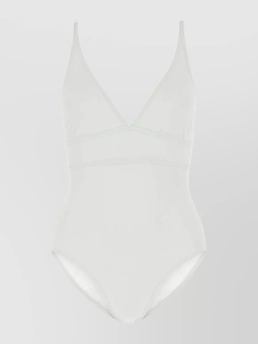 Shop Eres Nylon V-neck Swimsuit With Mesh Panel In Grey