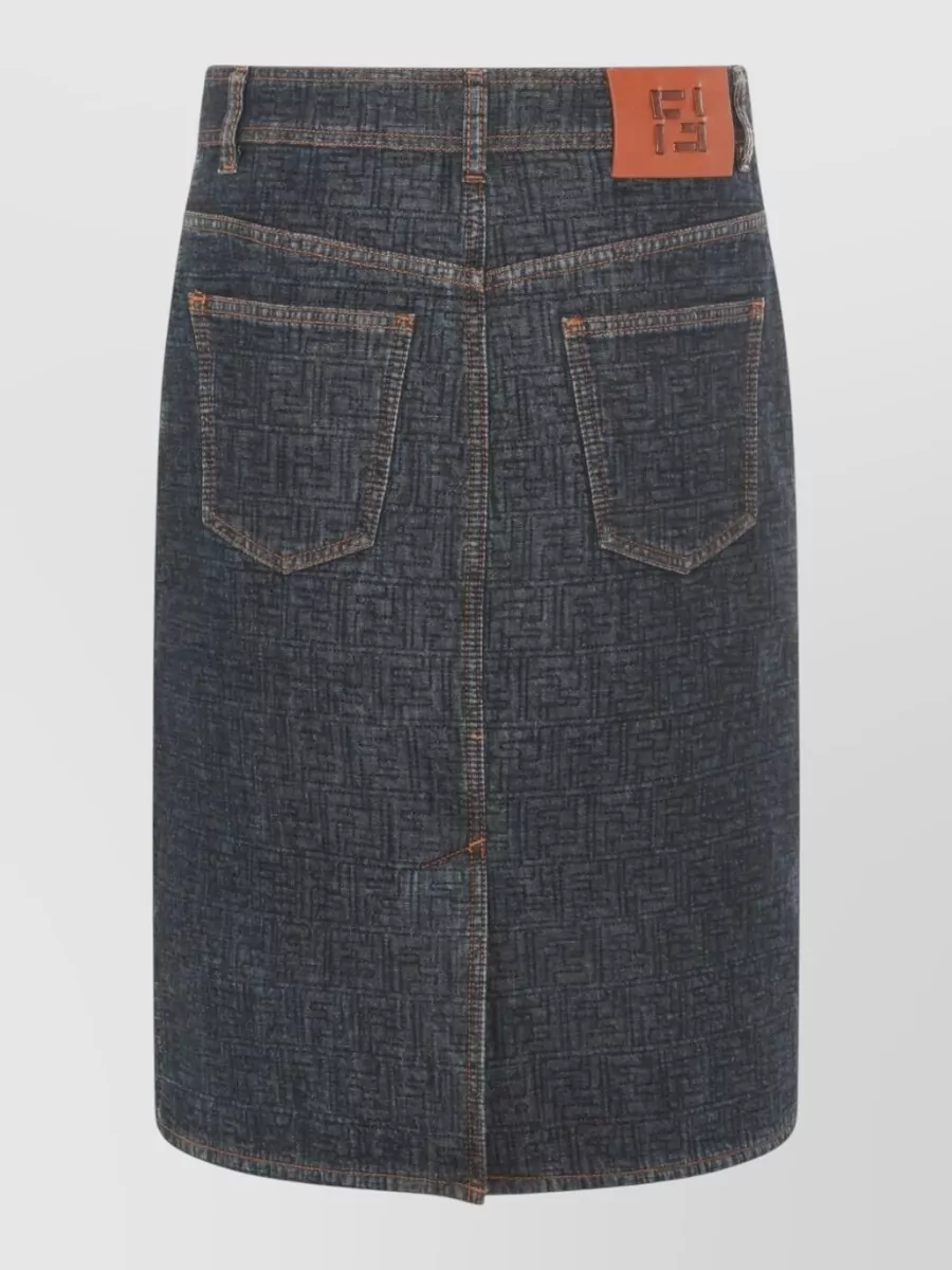 Fendi Flared Midi Denim Skirt With All-over Quilted Ff Motif Clothing In Blue