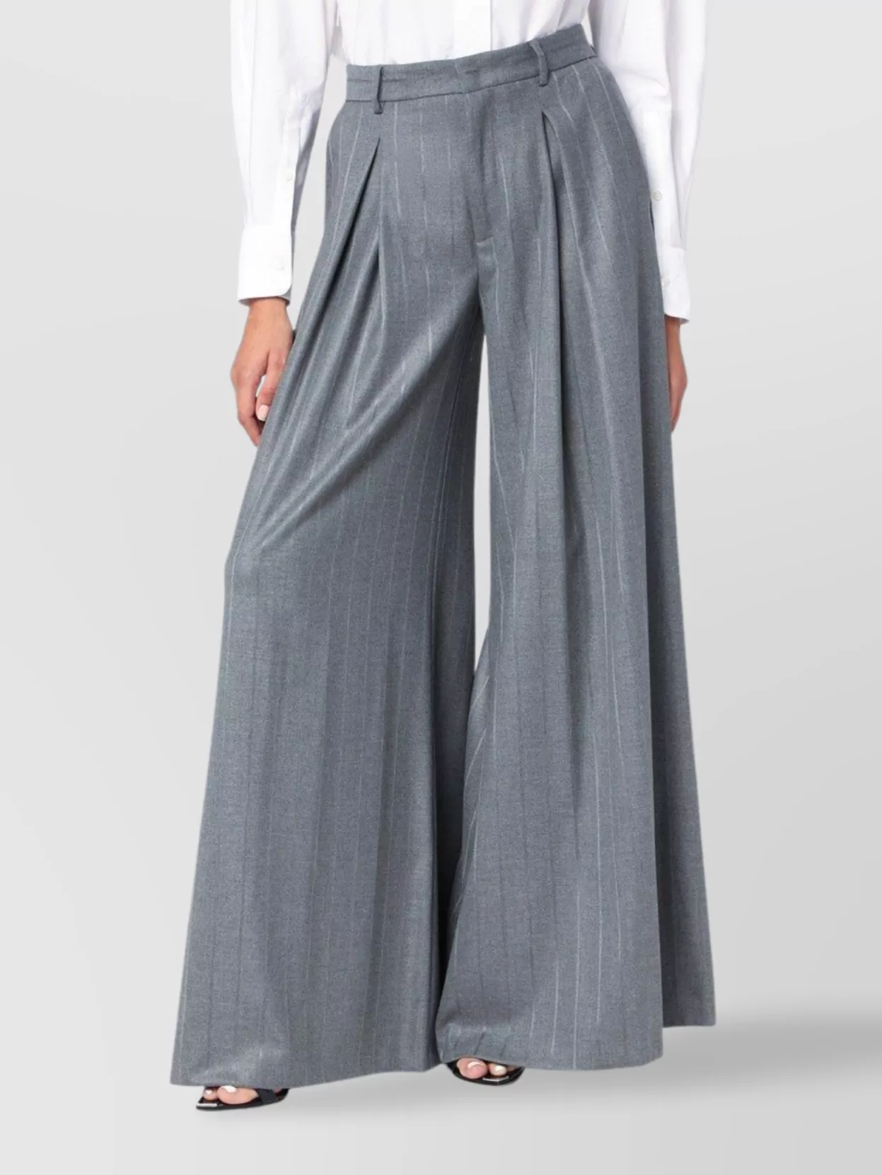 The Andamane Wide-leg Trousers Featuring Pinstripe Pattern In Gray