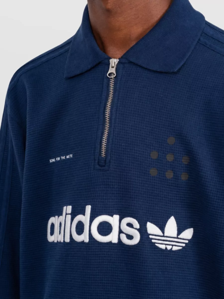 Adidas Cotton Waffle-Knit Long-Sleeve Polo Shirt