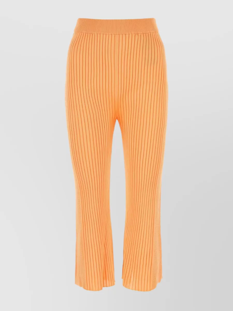 Shop Jil Sander Viscose Ribbed Cropped Pants In Orange