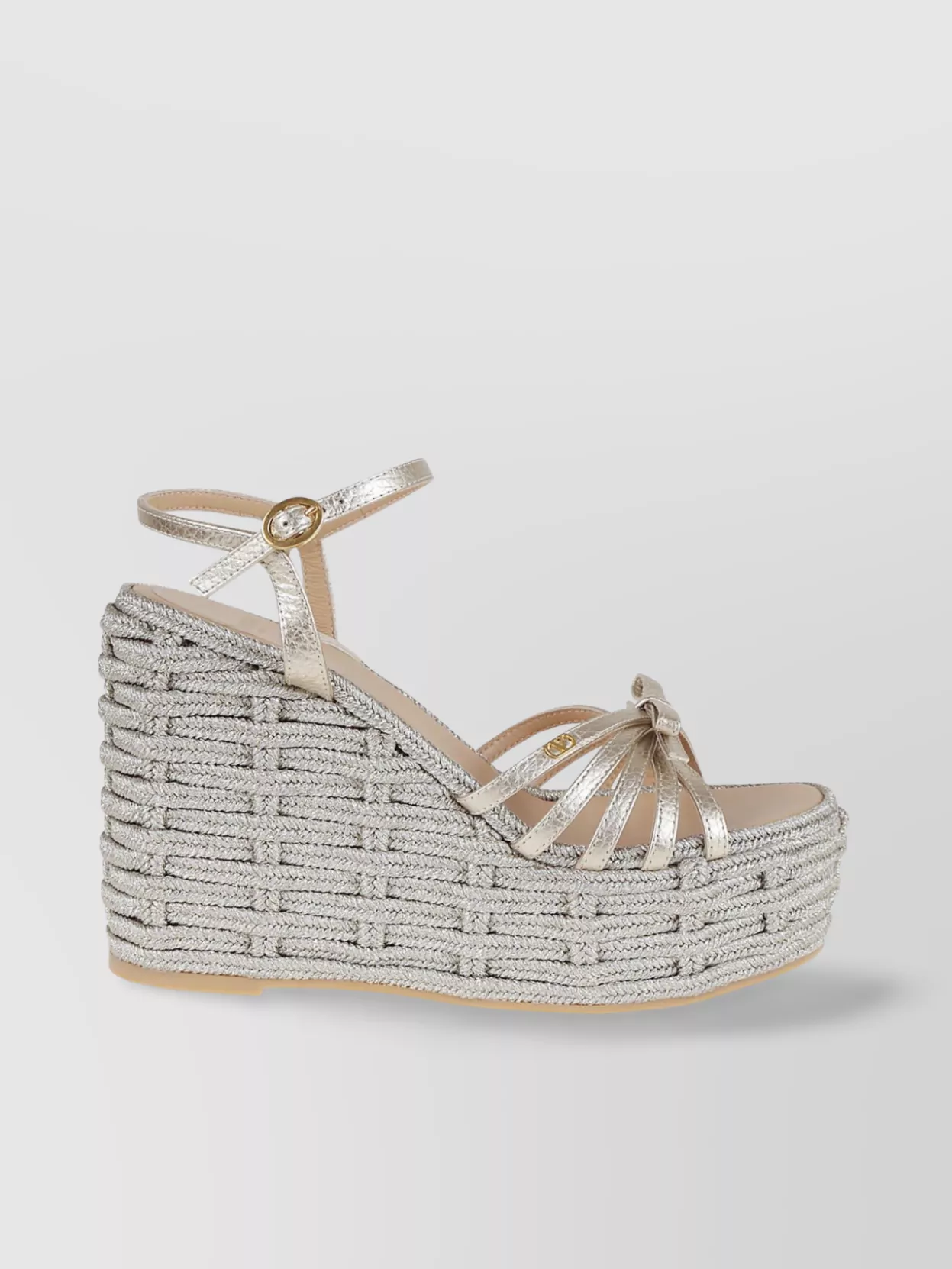 Valentino Metallic Wedge Strappy Open Toe Espadrilles