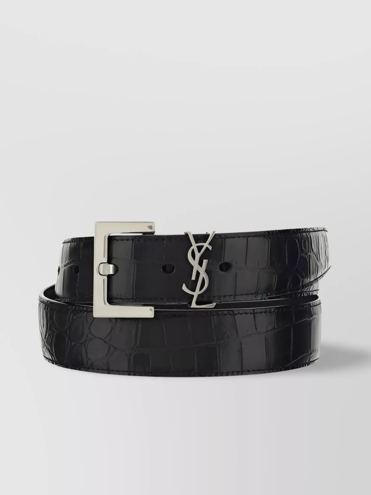 Shop Saint Laurent Adjustable Croco Leather Print Belt