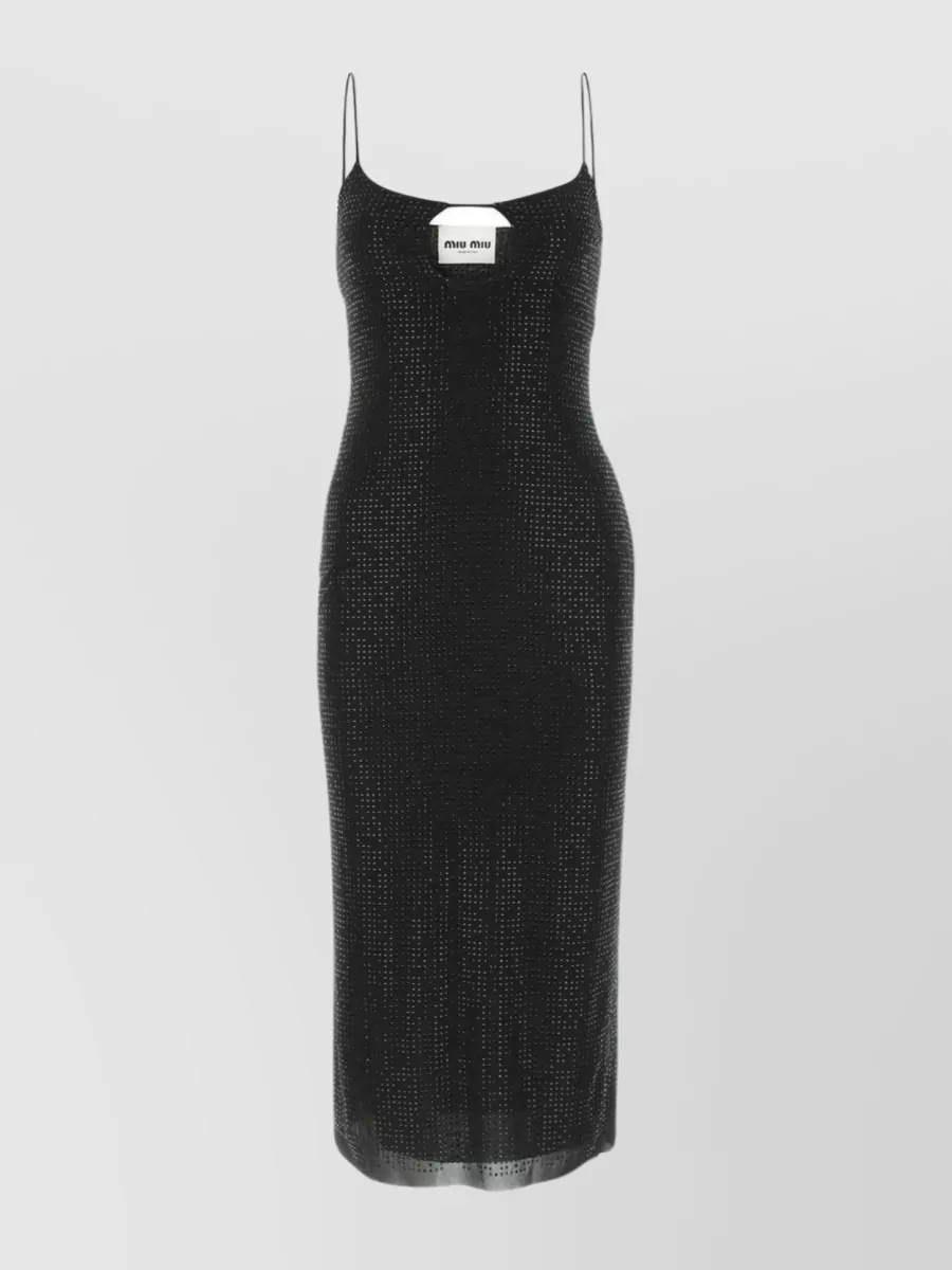 Shop Miu Miu Rhinestone-embellished Silk Crepe Midi Dress In Black