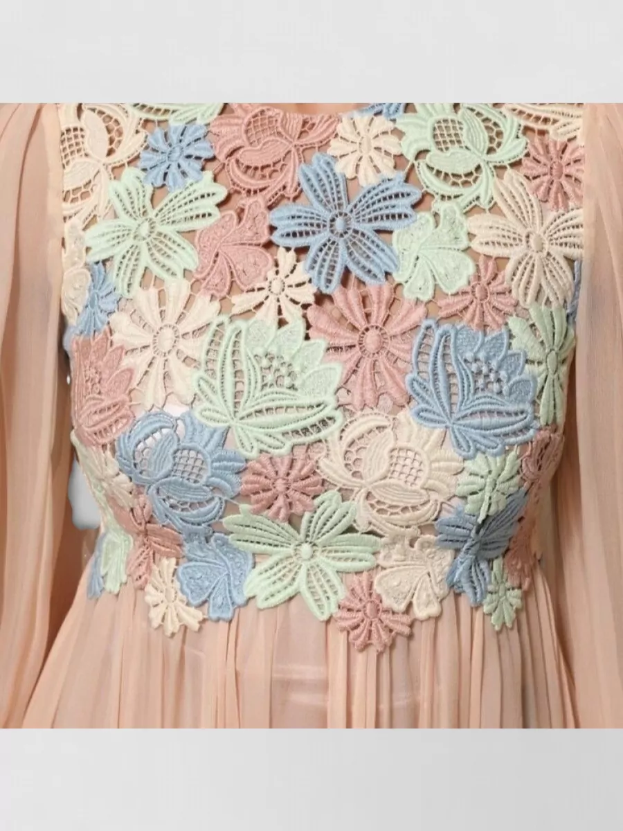 Dolce&Gabbana Silk Floral Embroidered Pleated Knee-Length Dress
