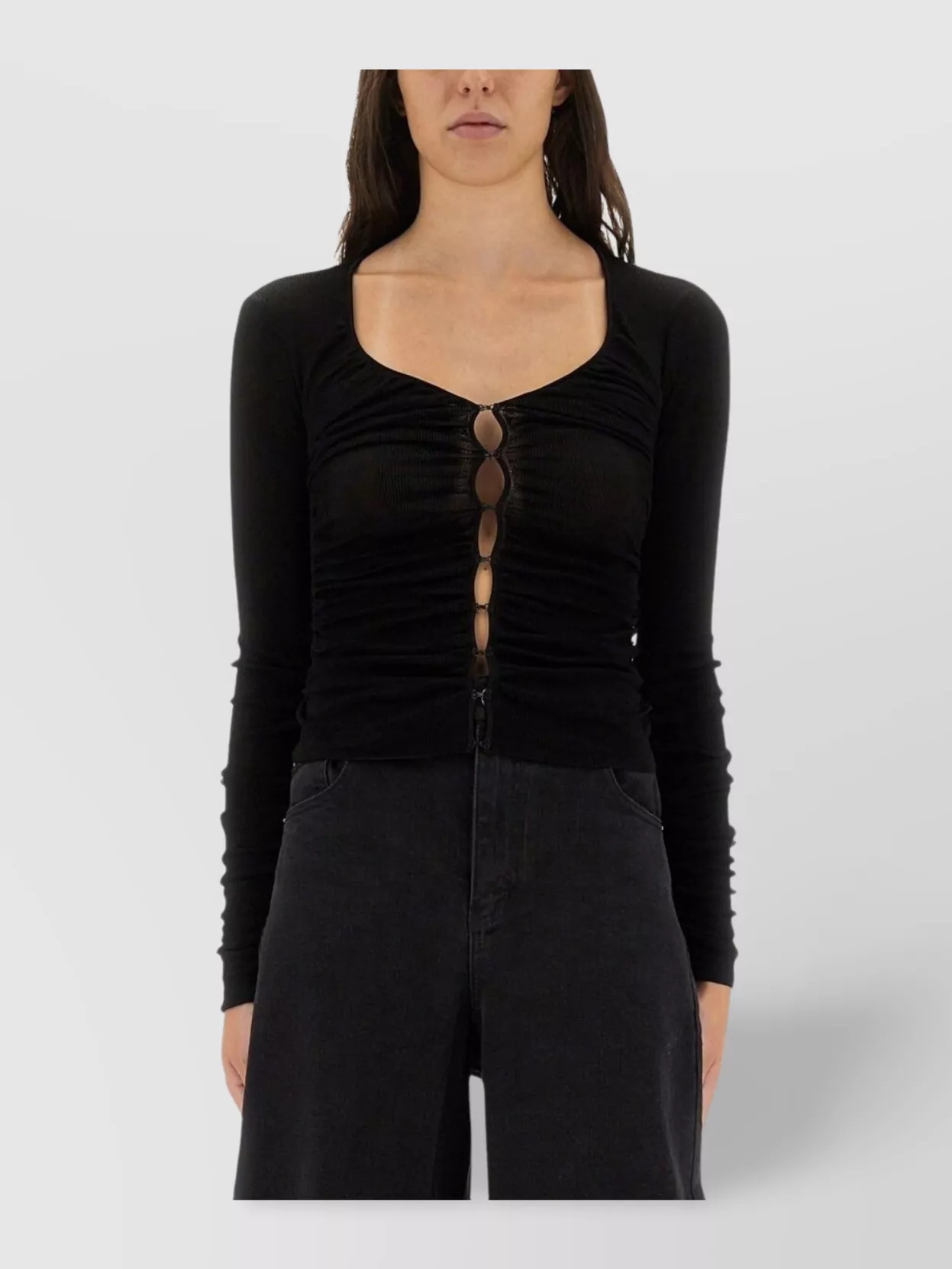 Self-Portrait Viscose Slim-Fit Draped V-Neck Knit Top