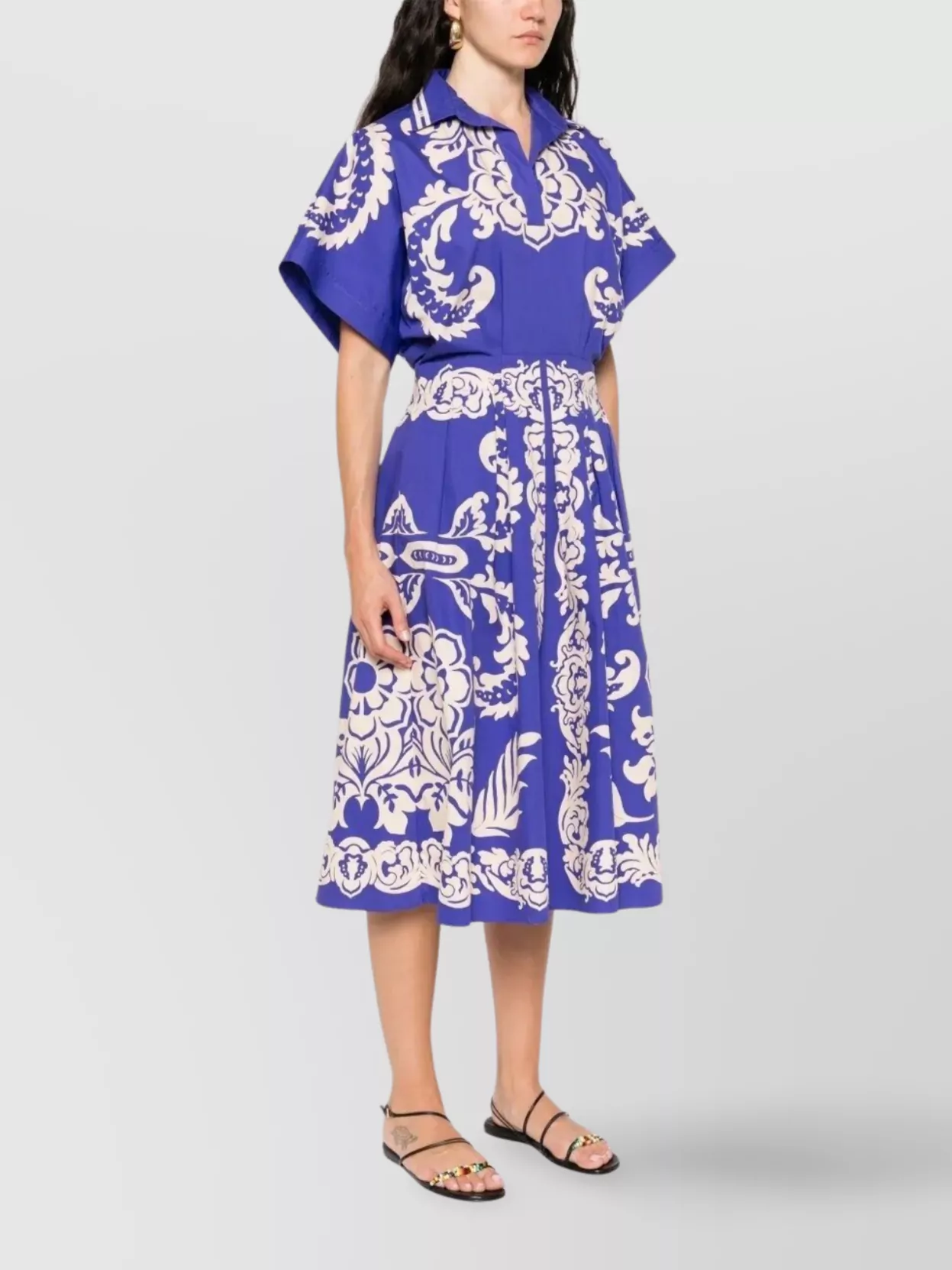 Etro Cotton Dress With Belt And Pleated Skirt
