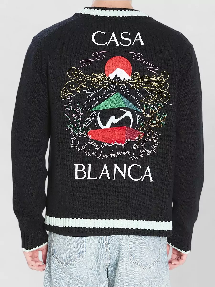 Casablanca Wool Cashmere V-Neck Ribbed Cardigan