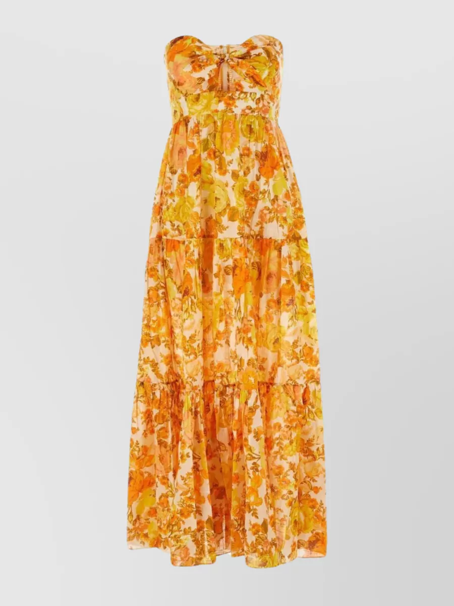Shop Zimmermann Cotton Floral Flounce Dress In Yellow