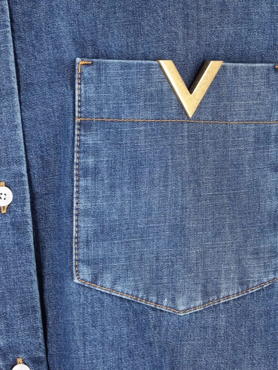 Valentino Garavani Denim Shirt Long Sleeves Loose Fit Collar