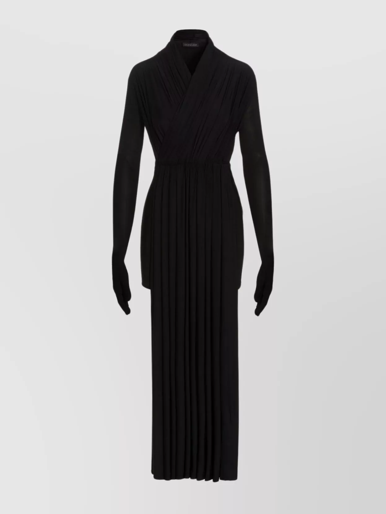 Balenciaga Stretch Pleated Wrap Dress V-neckline In Black