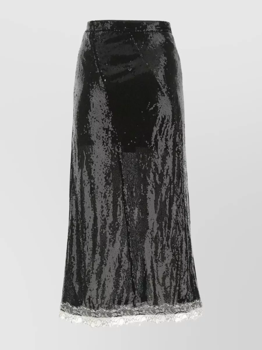 Shop Koché Sequin Midi Skirt Lace Hem In Black